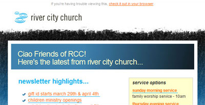 Newsletter de l'église de River City avec les images activées.